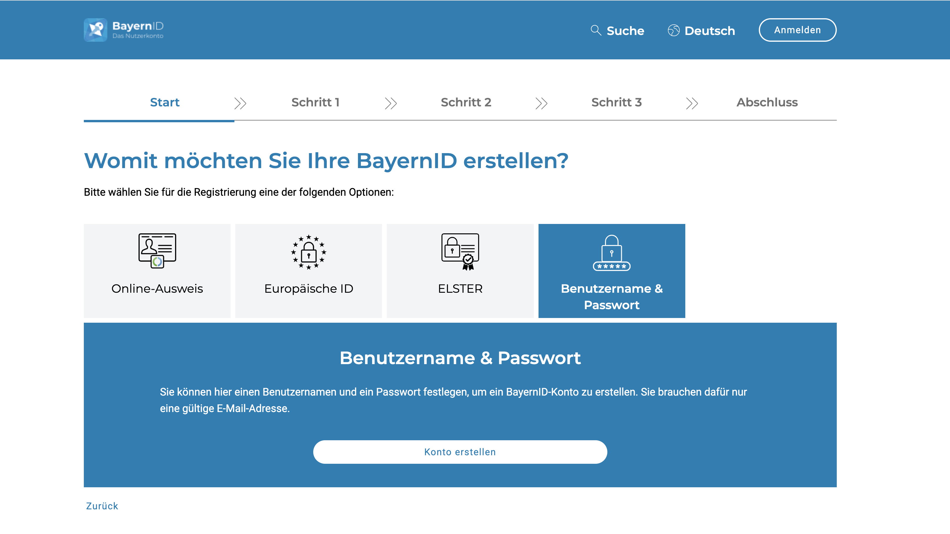 Screenshot Registrierung BayernID Konto erstellen